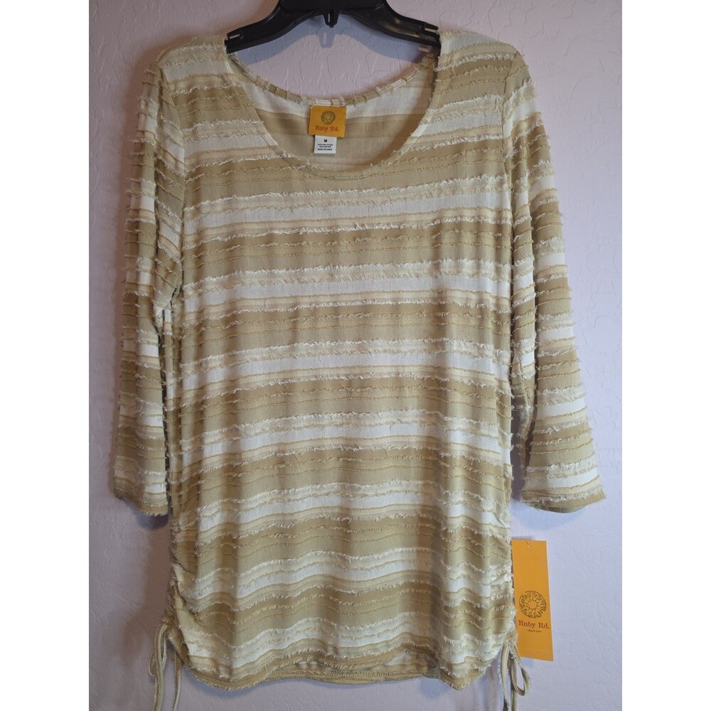 Ruby Rd Womens Shirts Sz Medium In Tan /White NWT
